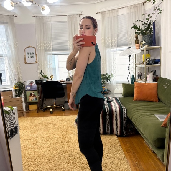 Turquoise Ribbed High Neck Ribbed Forever 21 Sleeveless Tank Top Sz Small - Picture 5 of 7